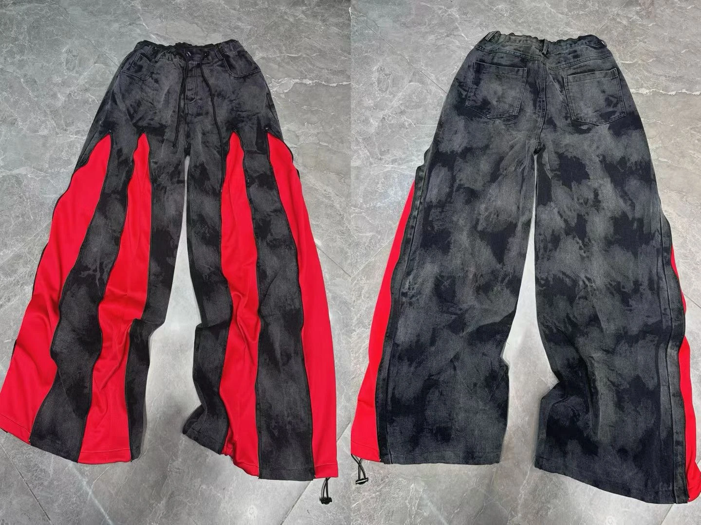 European Style Women's Jeans 2026 Spring New Heavy Zipper Pleated Color-Block Design Loose Trendy Long Pants