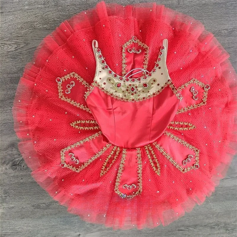 High-end professional ballet costume Green turquoise ruby pancake dress