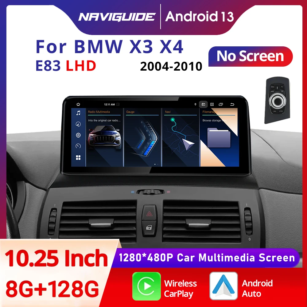 NAVIGUIDE ID8 UI 10.25'' Android 13 For BMW X3 E83 2004-2010 LHD Car Radio GPS Multimedia Players Carplay Auto Display BT DSP 4G