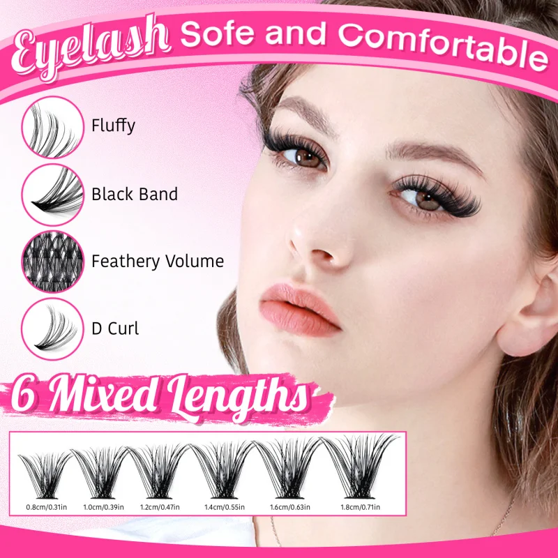 래쉬 클러스터 키트 30D40D60D80D 개별 래쉬 클러스터(8-18mm) 길이 혼합, D 컬 래쉬 클러스터 어플리케이터 포함