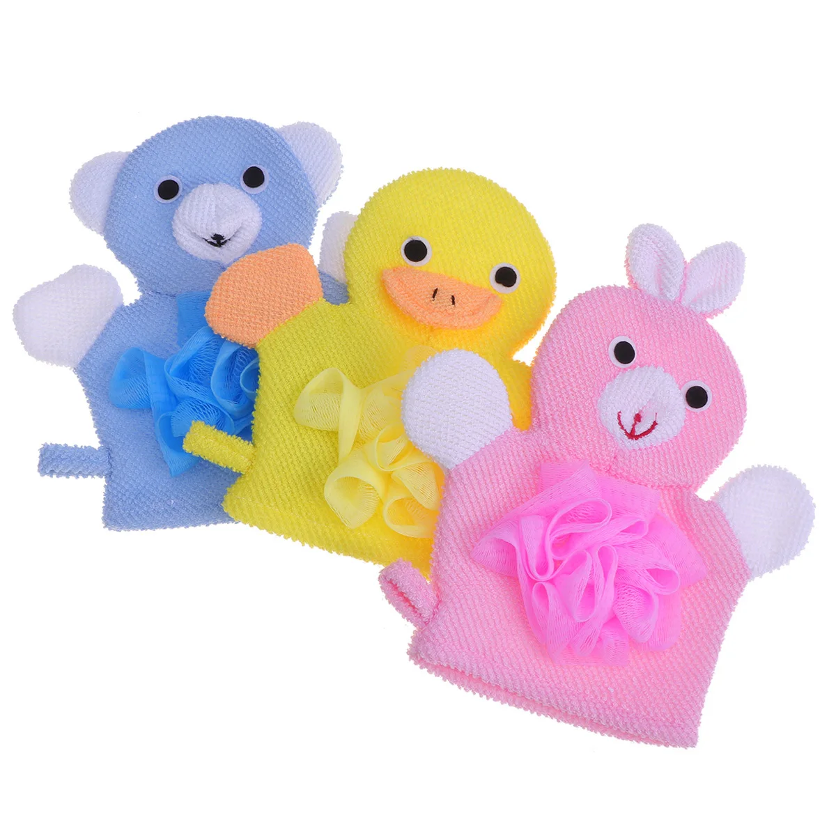 3 قطعة قفازات حمام دش التقشير الإسفنج ألياف النبات منظف الجسم الكرتون الحيوانات سريعة الجافة آلة قابل للغسل أصفر أزرق وردي