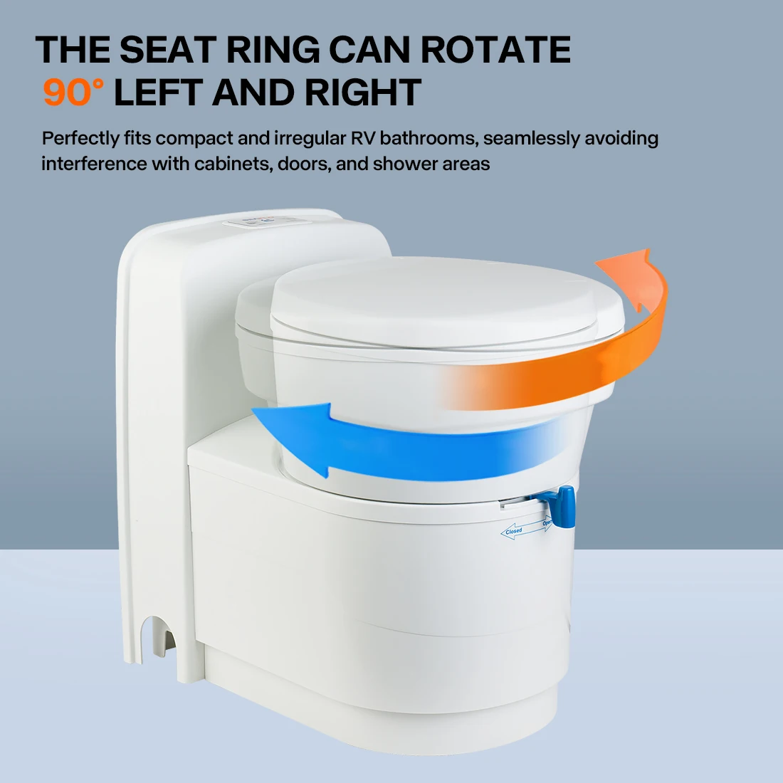 12V Electric RV Cassette Toilet 90 Degree Rotating Camper Toilet with 17.2L Removable Waste Tank for Caravan Motorhome