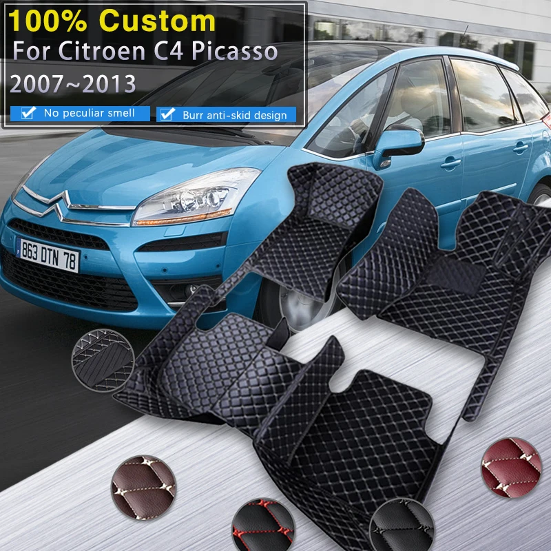 Car Floor Mats For Citroen Grand C4 Picasso MK1 2007~2013 Luxury Leather Mat Rugs Carpets Anti Dirt Pad Set Car Accessories 2008