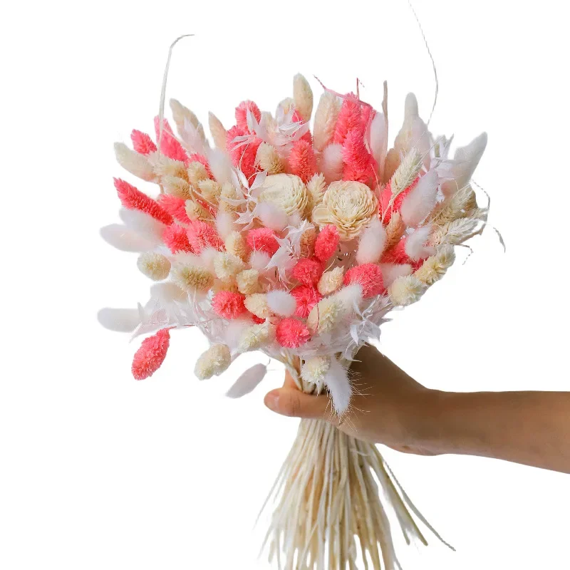 Natural Dried Pampas Grass Flowers Bridal Wedding Flower Bouquet Artificial Rose Flower Wedding Hand Holding Centerpieces Decor