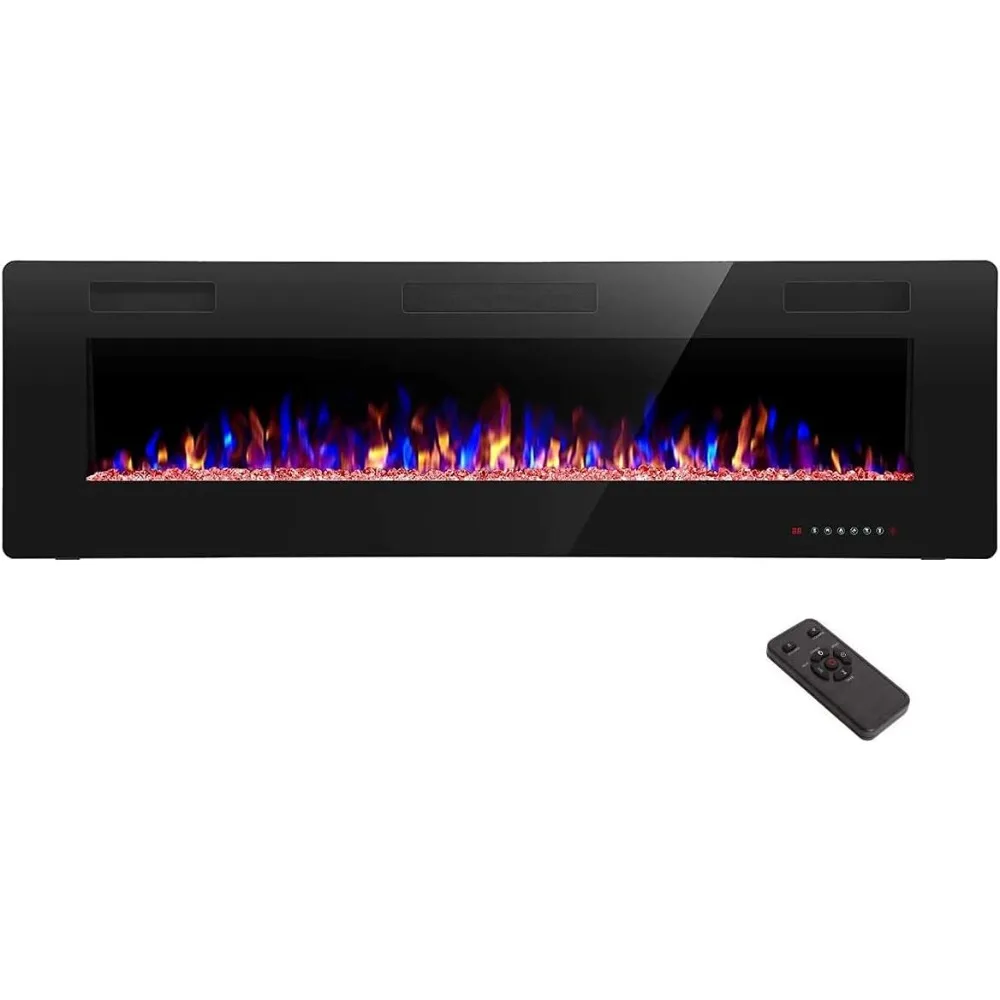 68 inch Recessed and Wall Mounted Electric Fireplace, Ultra Thin and Low Noise,Fit for 2 x 6 Stud, Remote Control