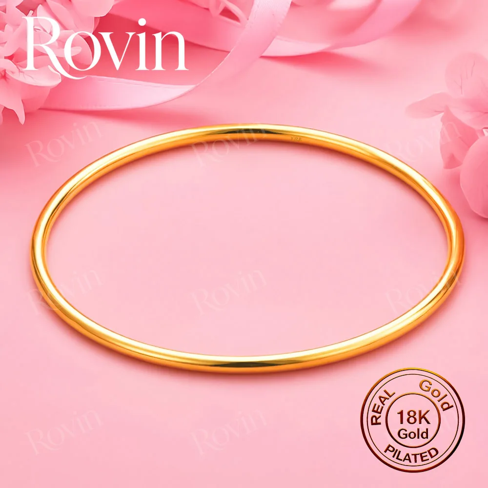 18K Gold Minimalist Smooth Bangle – Stylish Accessory for Women for Weddings and Parties