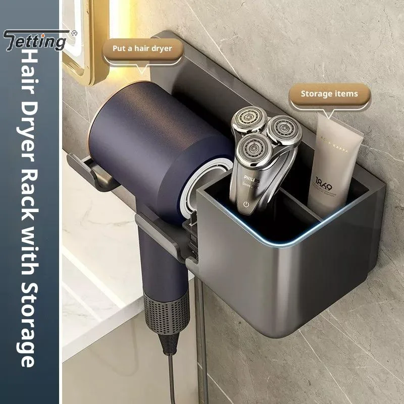 Wall-Mounted Hair Dryer Holder - No Drilling Required, Plastic Bathroom Storage Rack With Multiple Compartments For Hair Dryers