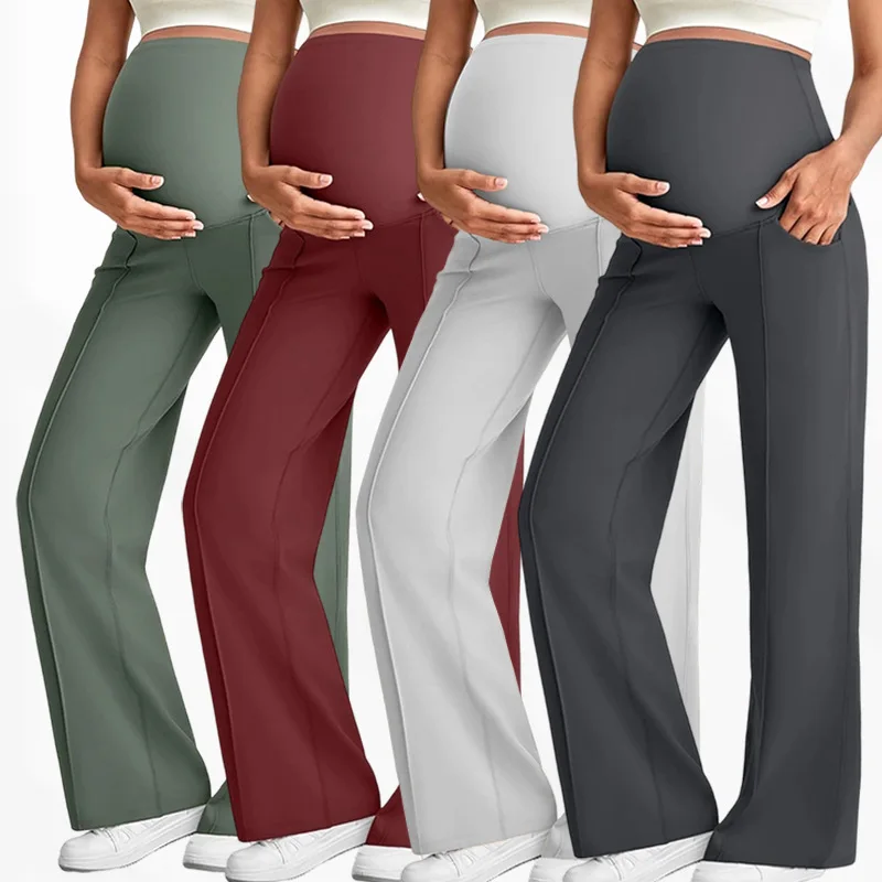 

Maternity Wide Leg Pants Belly Support Butt lifting High Waist Breathable Straight-Leg Autumn Winter Maternity Trousers