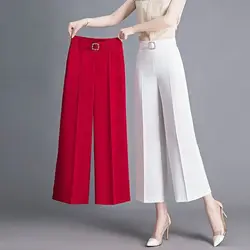 Women Summer Simplicity Loose Solid Color Large Size Appear Thin High Waist Straight Women Clothes Casual All-match Wide Leg