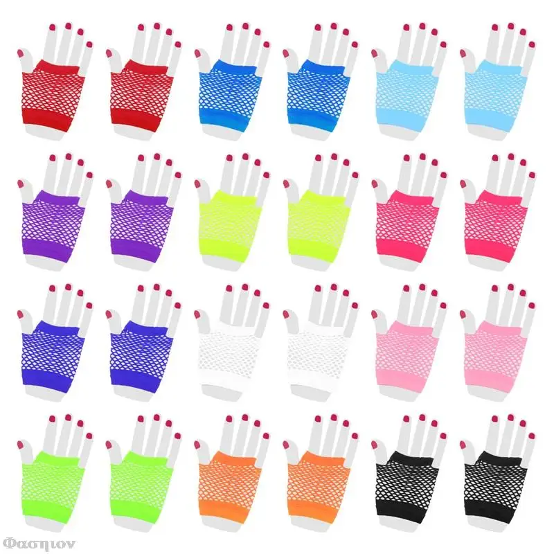 

Neon Fingerless Fishnet Gloves For Women Girls 80s Short Net Mesh Fingerless Glove For 80's Theme Party Punk Wrist Glove Cosplay