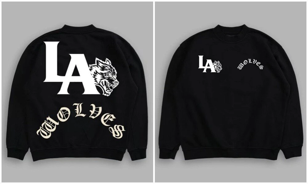 LA Wolves Wolf Head Graphic Hoodie, Vintage Street Casual Pullover for Men Women