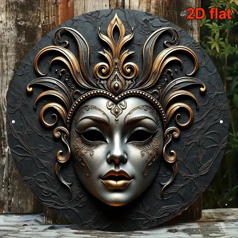 2D Flat, 1pc Vintage Venetian Mask Wall Plaque - Baroque Metal Mask with Accent Venetian Decor, Venetian Masquerade Wall Sign fo