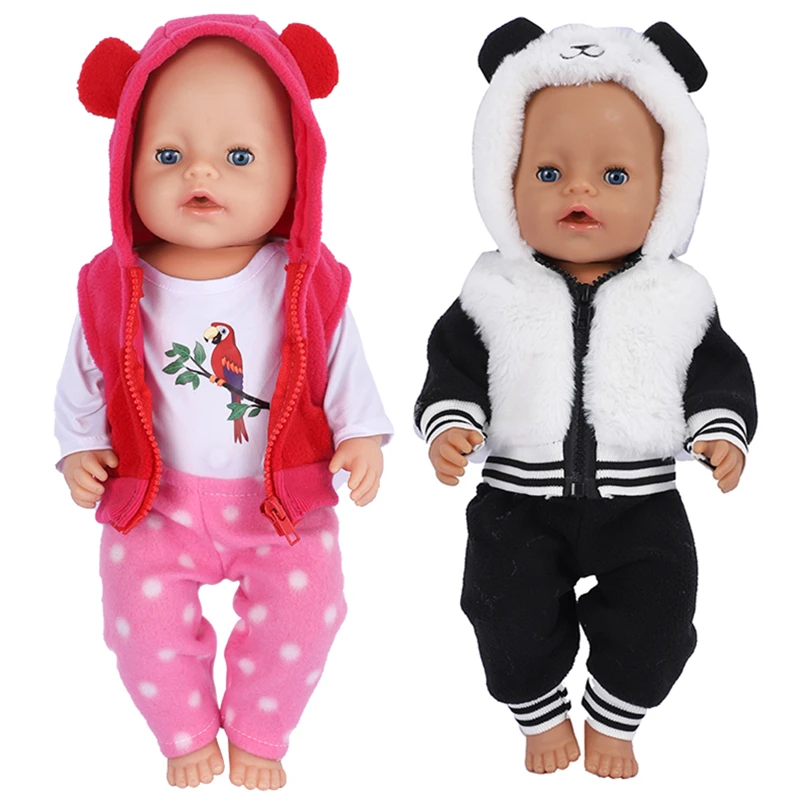 43 cm Doll Clothes Lovely Parrot Warm Suit 17 Inch Baby New Born Hoodie+Trousers Doll Accessories for Kids Doll Outfit Girl Gift