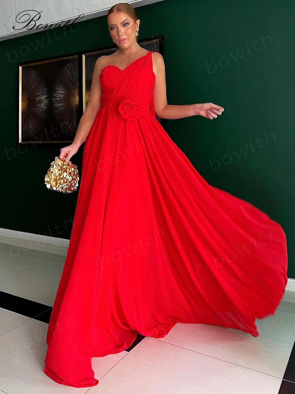 Bowith-Robe Élégante en Mousseline de Soie pour Femme, Tenue de Soirée, de Bal