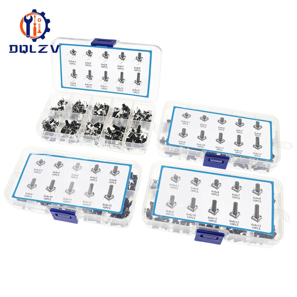 10 Type 6*6 Light Micro Touch Switch Set Push Button Switch Kit Height: 4.3 5~12MM DIP SMD Tool Accessories 2P/4P 6x6 Keys Tact