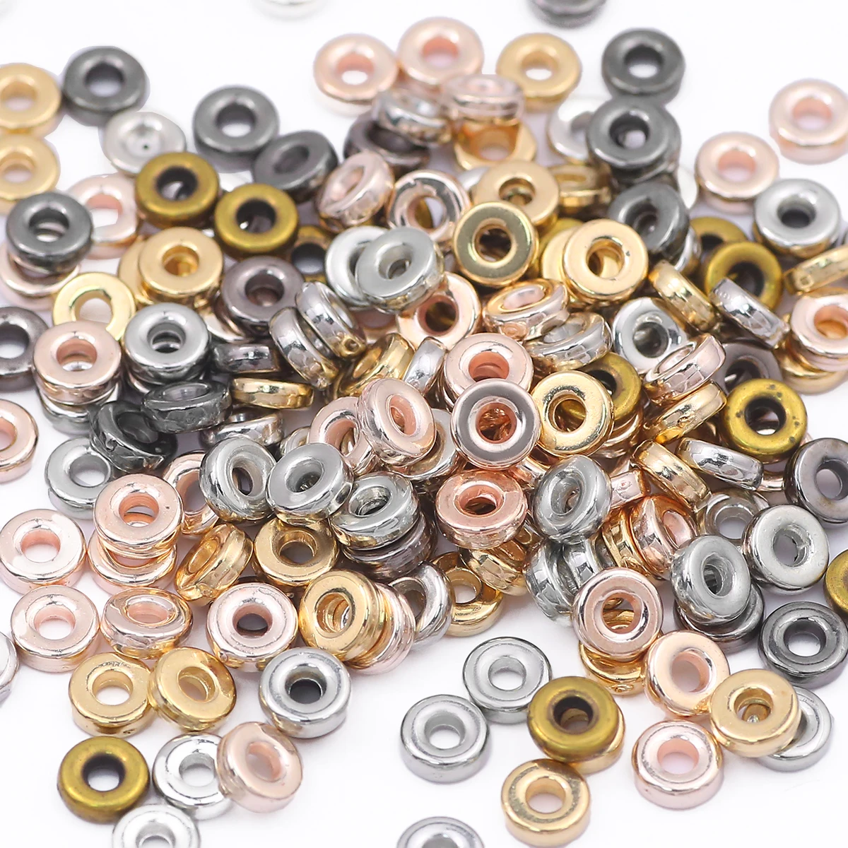 100/200/500Pcs/lot 2*6mm Electroplated CCB Spacer Beads Flat Round Loose Big Hole Beads For DIY Jewelry Making  Accessories