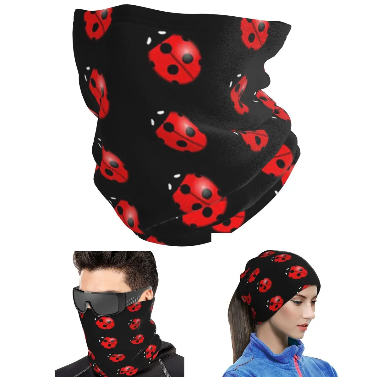 Black Ladybug Pattern Socks Bandana Neck Cover Printed Mask Scarf Running Headwear Unisex Adult Winter