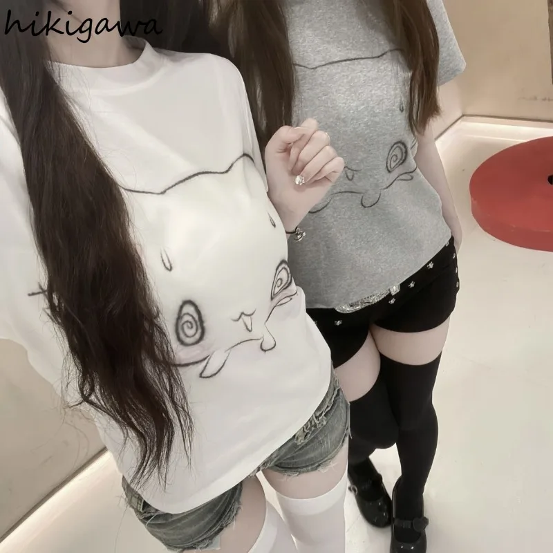 Japanese Oversized T Shirt Women Clothing Short Sleeve O-neck Cute Tees Fashion Casual Summer Tshirts Anime Print Y2k T-shirts