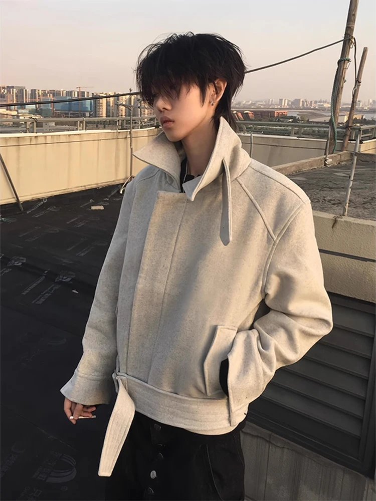 

Мужское утепленное шерстяное пальто на весну, осень и зиму, модная куртка приталенного кроя в корейском стиле, без внутренних карманов, без капюшона