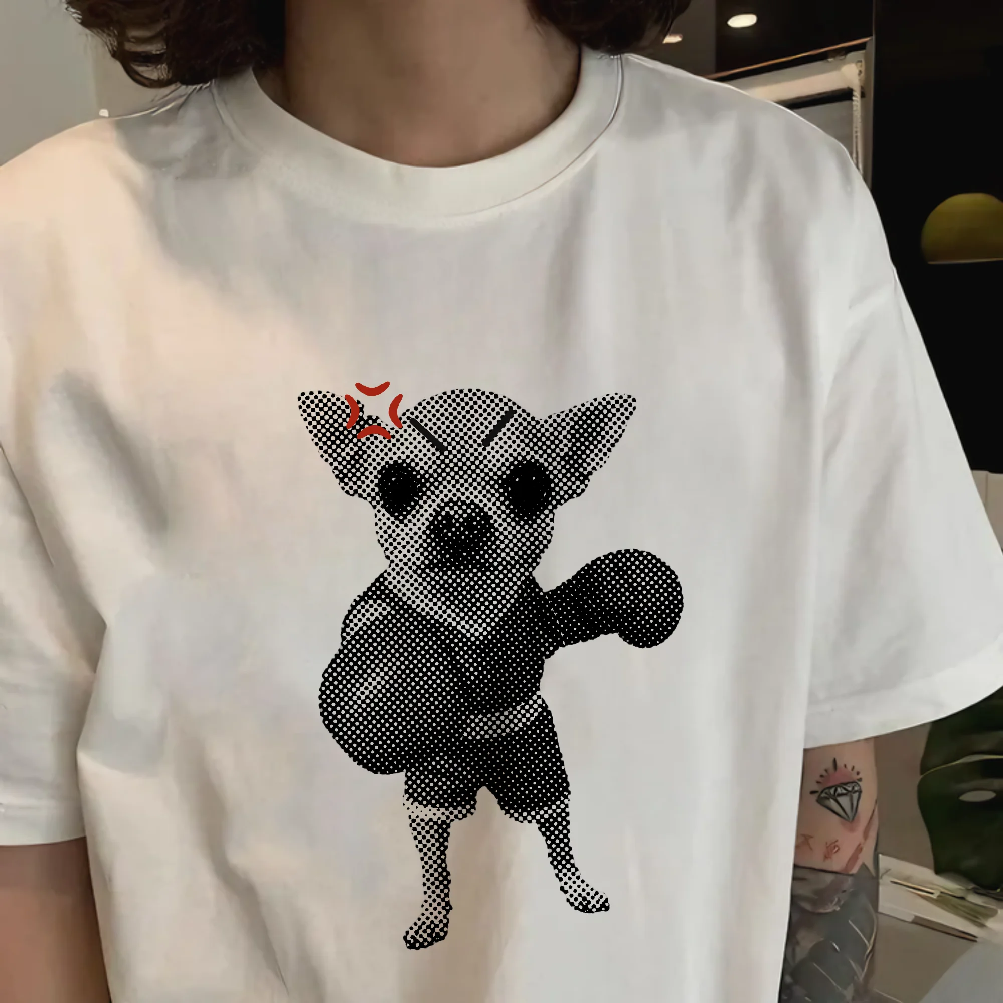 Pure Cotton Short Sleeve Commuter T-Shirt Tyson's Boxing Chihuahua Dogbreed Meme Print Loose Fit Men's Sportswear