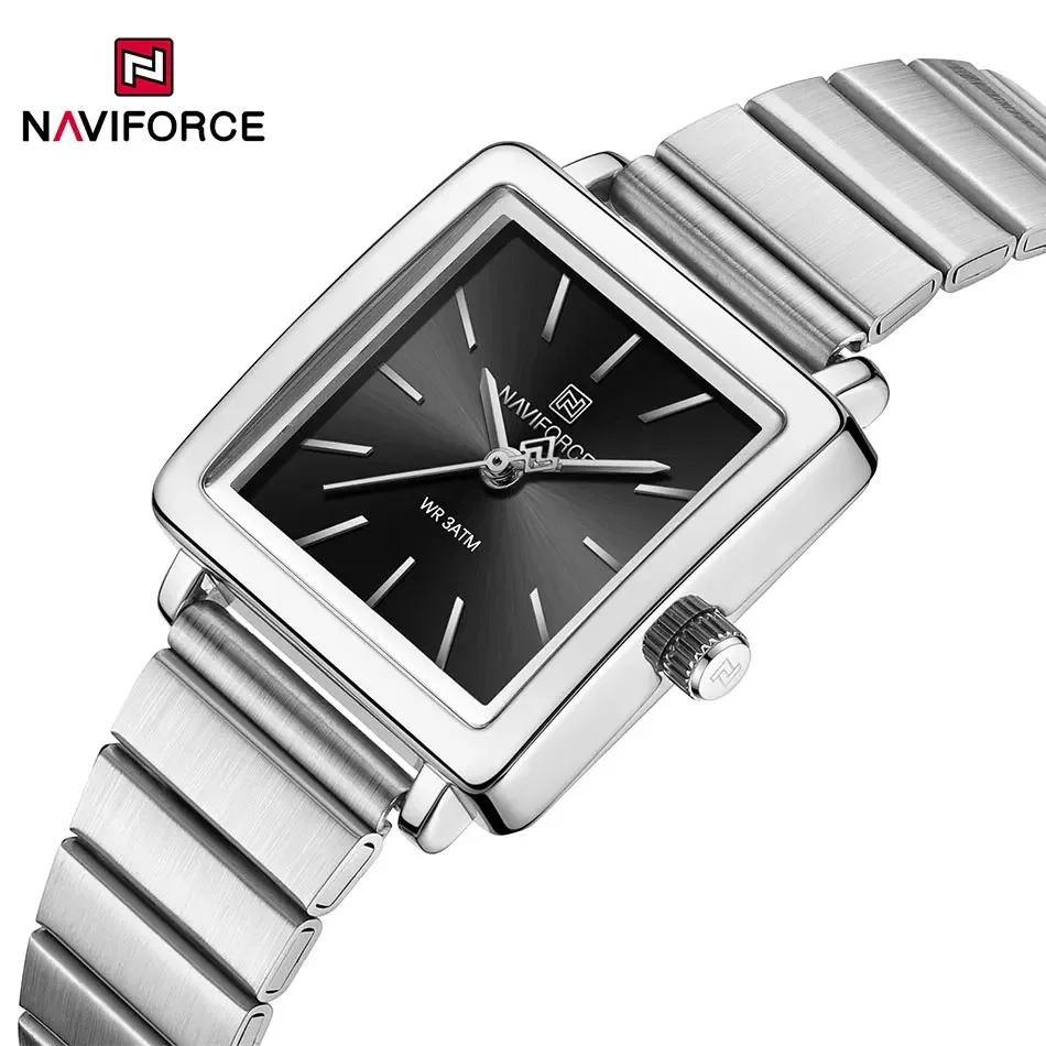 Naviforce marca relógios femininos de luxo quadrado simples relógio de pulso de quartzo à prova dwaterproof água relógio de aço inoxidável para mulher reloj hombre