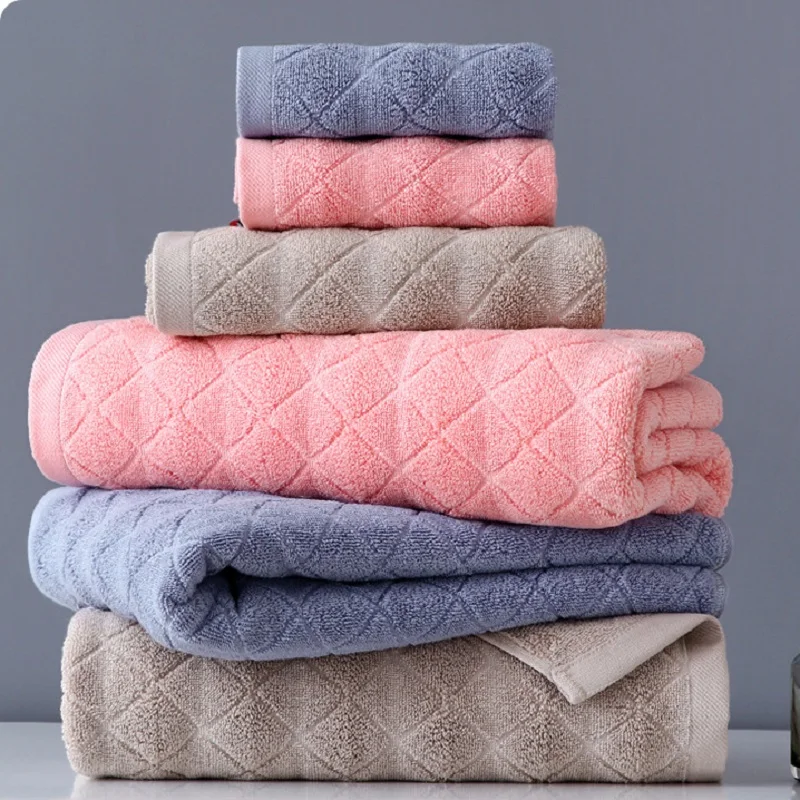 100% Cotton Bath Towel Absorbent Solid Geometric Soft Wash Hair Swimming Face Hand Shower Towels Bathroom Plaid Home Washcloth