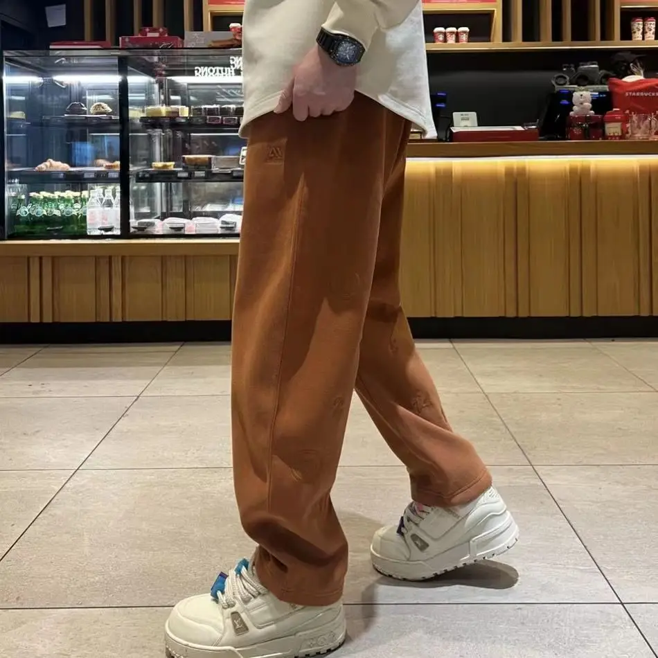 

Осенние Новые Мужские Повседневные Брюки с Вышивкой, Прямые Широкие Спортивные Штаны на Подкладке, Молодежный Свободный Крой