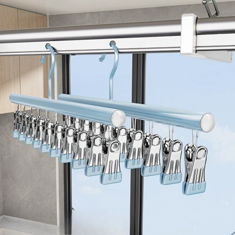 

Multifunctional Stainless Steel Socks Drying Rack with Multi Clips Laundry Hanger for Underwear Panties Home Storage Organizer
