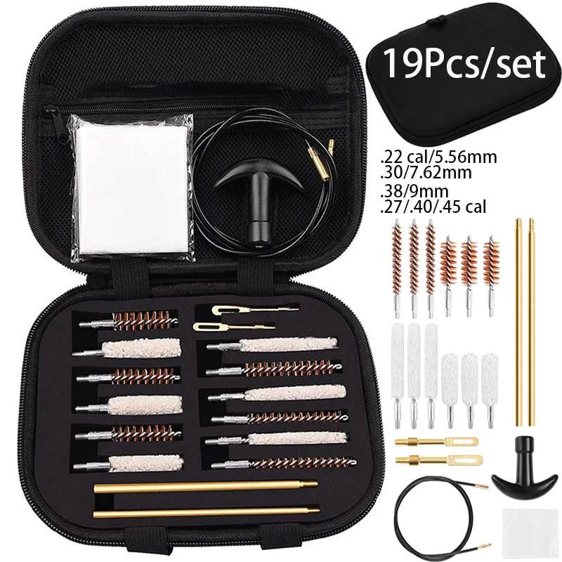 19Pcs/set Gun Cleaning Kit .22/.27/.30/.38/.40/.45Cal 5.56mm/7.62mm/9mm Gun Barrel Brush Weapon Pistol Airsoft Rifle Clean Tools