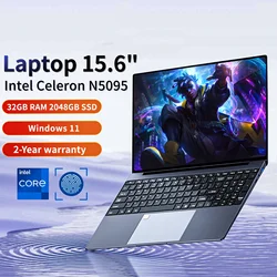 Ordinateur portable avec empreinte digitale rétroéclairée, ordinateur de bureau Gamer, Intel N5095, 32 Go de RAM, DDR4, SSD 2 To, ordinateur portable Windows 11, 15.6 pouces