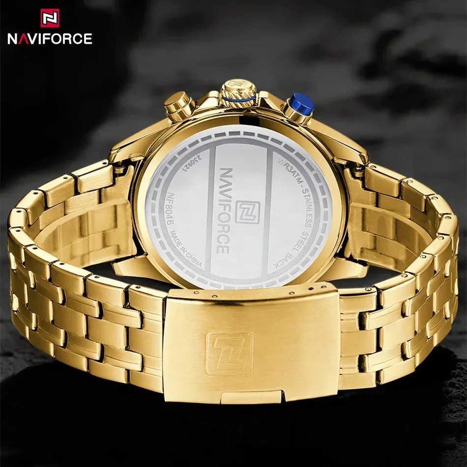 NAVIFORCE New 2024 Men Quartz Wristwatch Stainless Steel Strap Sport Luxury Waterproof Luminous Male Chronograph Watches