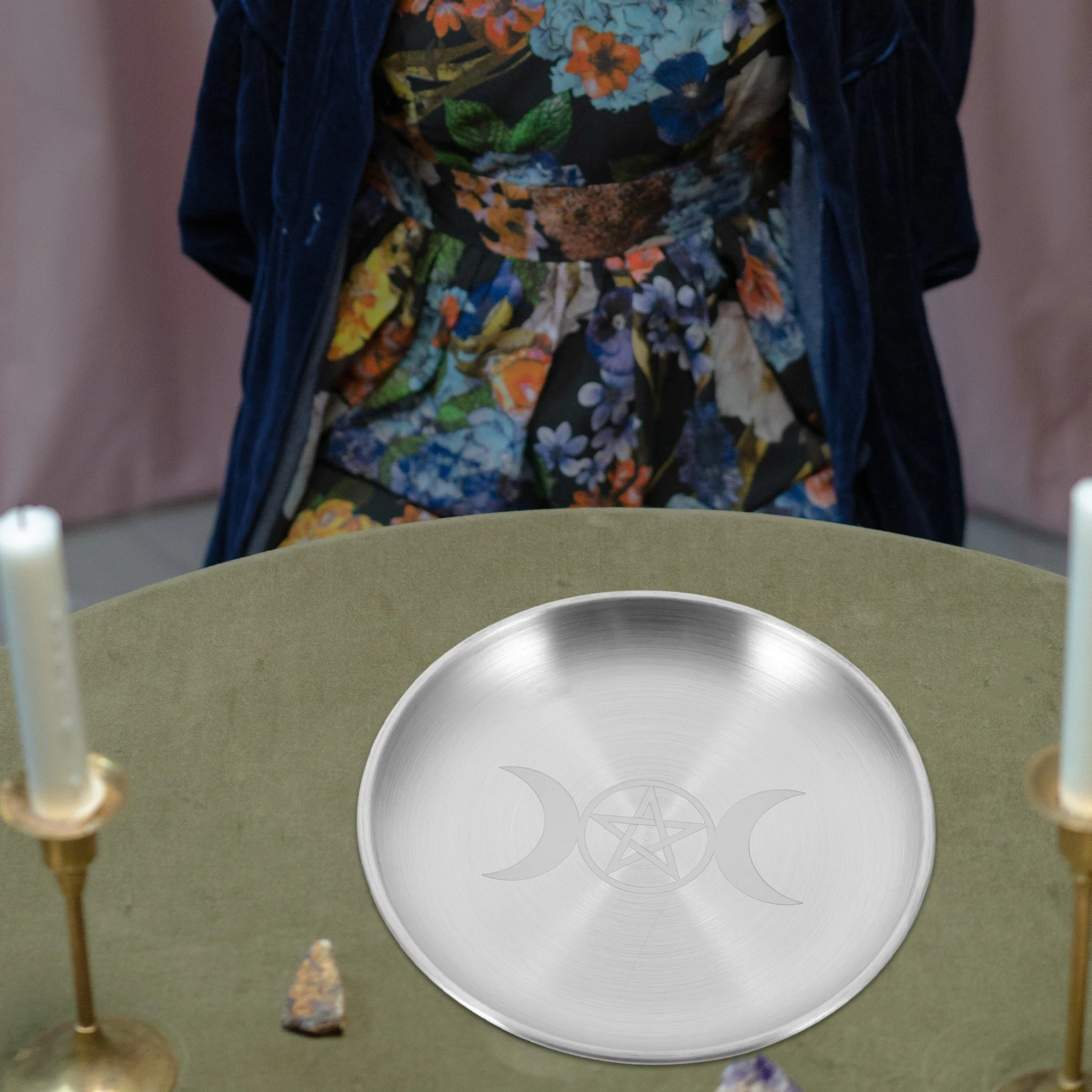 

2 Pcs Pentagram Gold Metal Plate Five Pointed Star Ritual Tray Decorative Holder Altar Temple Home Religious Use Iron