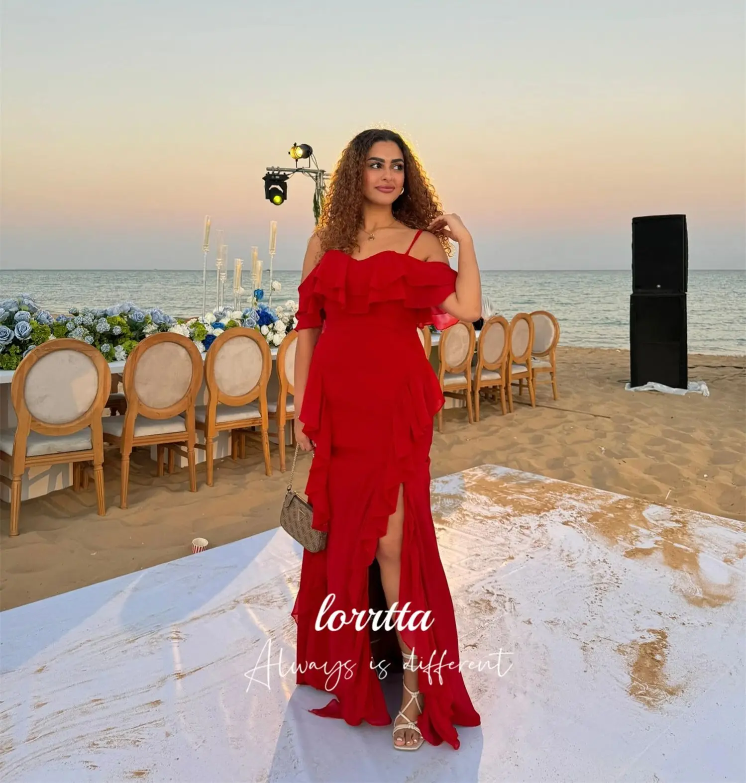 Loretta Maßgeschneiderte Abendkleider, Party, lange Kleider, Abschlussballkleid, rot, Kleid für besondere Anlässe, Chiffon-Cocktailkleider فسات Cosa •Мة