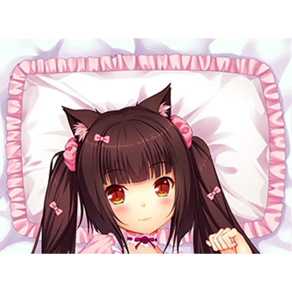 Long Hair Cat Ear Anime Girls Print Long Body Pillow Case Soft Peach Skin Household Decorative Cushion Cover