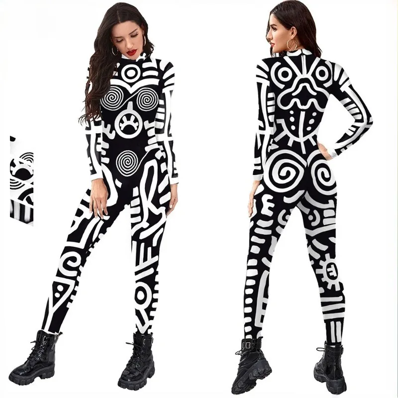هالوين زي أسود أبيض الكتابة على الجدران ارتداءها أداء الجوارب 3D طباعة بذلة مجردة خربش مهرجان كرنفال الزي