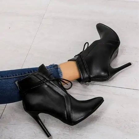 Black  Ankle Boots Winter Women Shoes Thin High Heel Boots Pointed Toe Zipper Ladies Sexy Boots 2024