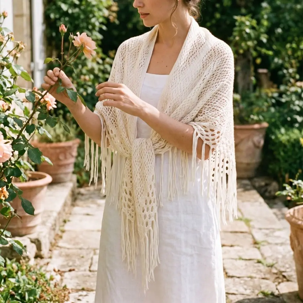 Retro Cape Knitted Triangle Scarf Wraps Crochet Tassels Shawl Solid Color Thin Fart Curtain Clothes Decoration