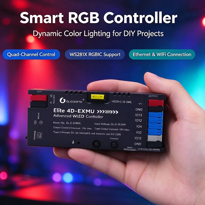 GLEDOPTO Smart RGB Controller WiFi and Ethernet Connectivity Use for Supports WS281X RGBIC Strip Lights 5–24V DC