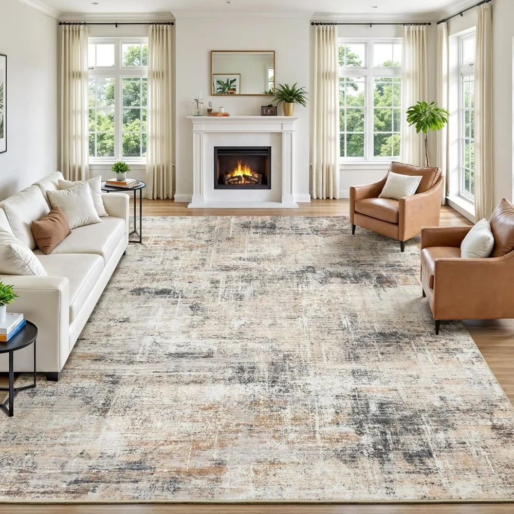 

Lofus 8x10 Area Rug for Living Room, Gold Abstract Large Rugs with Non-Slip Backing, Neutral Modern Washable Carpet for Bedroom