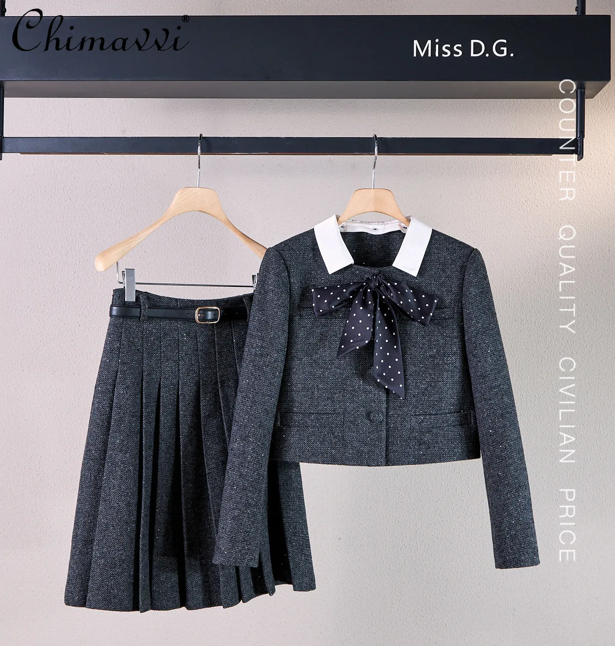 

High-End Fashion Commuter Set 2026 Spring and Autumn New Style Elegant Bow Tie Coat Top and Skirt Set Women's Two-Piece Set