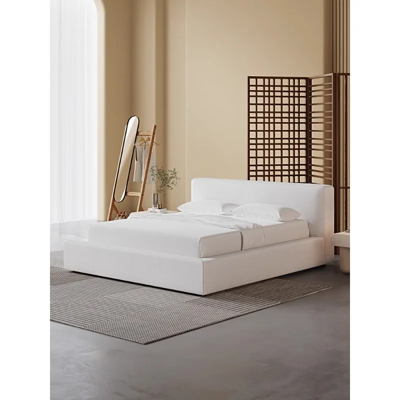 

Medieval wabi **** lazy wind cotton and linen fabric double bed master bedroom French minimalist white floor-to-ceiling cloud be