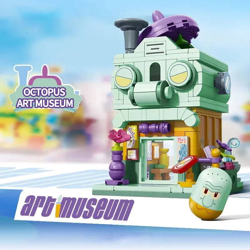 Spongebob Squarepants Bouwstenen Dubbellaags Straatbeeld Hamburger Huis Ijssalon Kunstgalerie Bakstenen Set Kinderspeelgoed