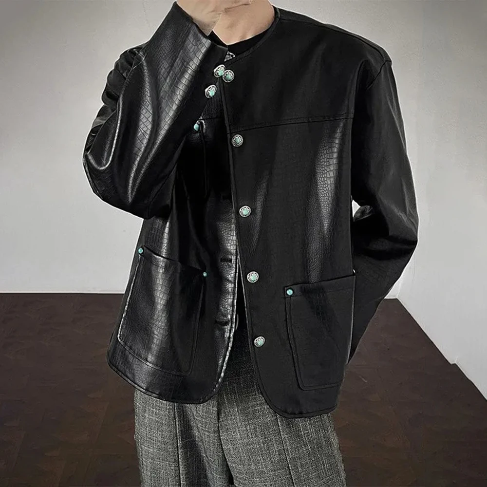 

Winter New Men's Solid Color Long-Sleeved Leather Jacket American Retro Fashion Trendy High Street Casual Loose Niche Men's Top