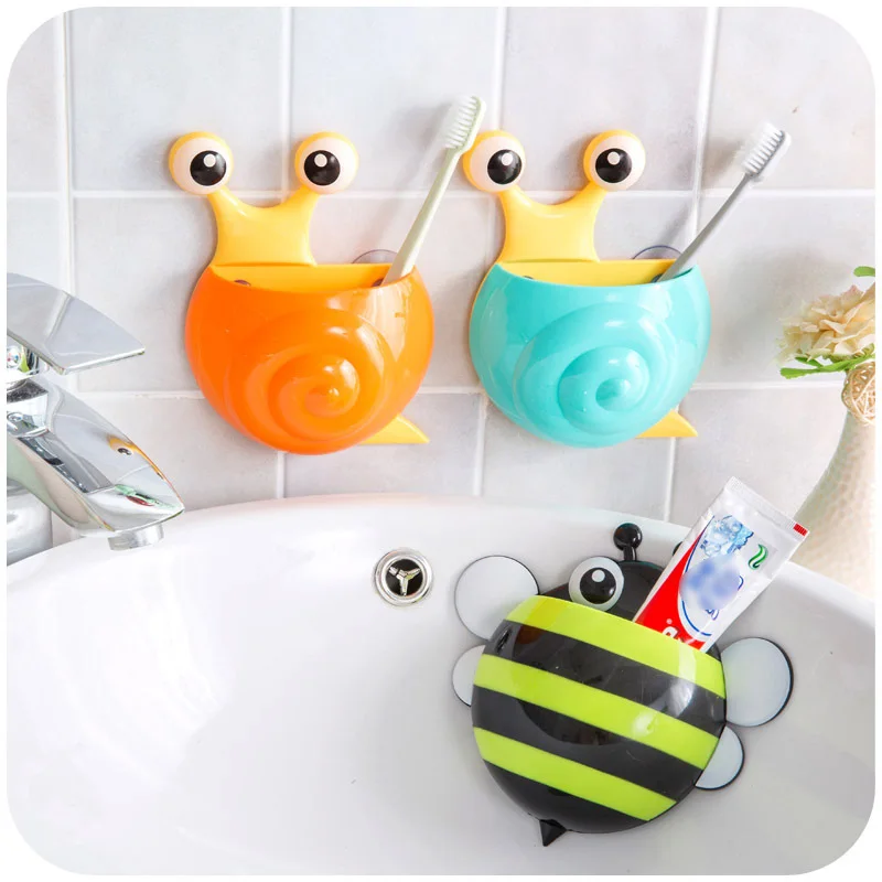 Creative Cartoon Bees Snails Toothbrush Toothpaste Holder Wall Sucker Suction Hook Tooth Brush Holder For Home Bathroom Storage