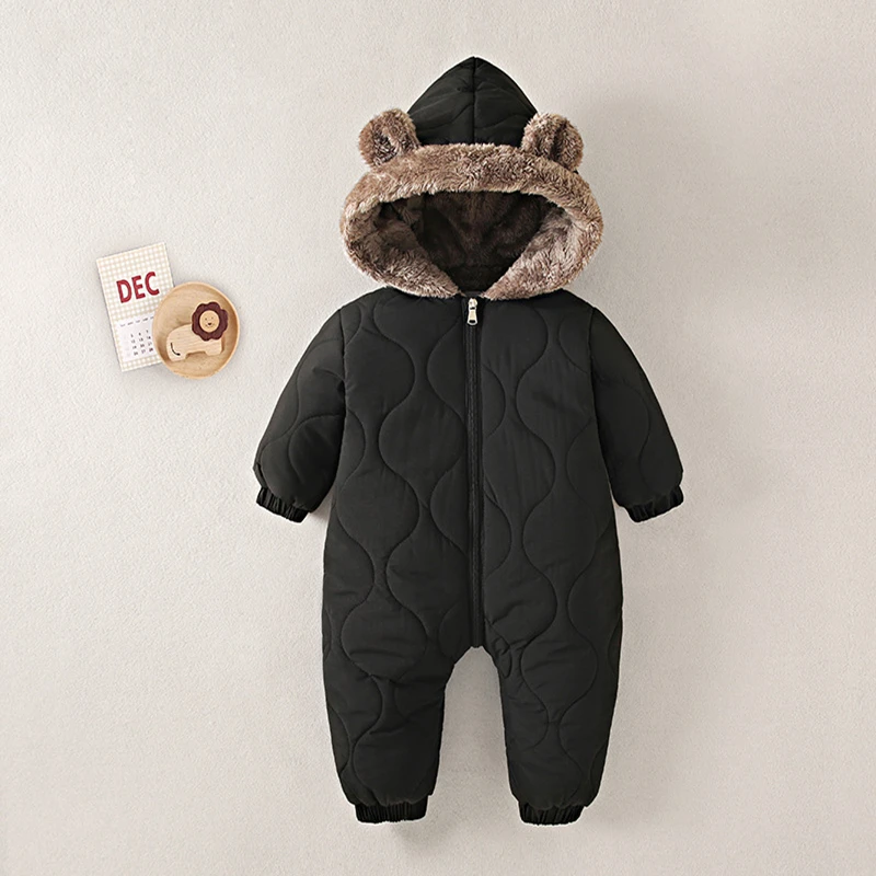 Neugeborenen-Jungenkleidung für Herbst und Winter, Fleece-gefütterter Kapuzen-Strampler, Perfekt für Outdoor-Aktivitäten, Kleinkind-Mädchenkleidung – Detail 3