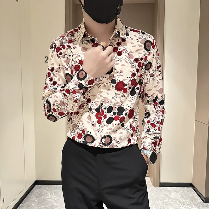 Hot Selling Flower Shirt for Men Long Sleeve Casual Shirts Fashion Slim Fit Social Party Tuxedo Blouse High Quality Men Clothing