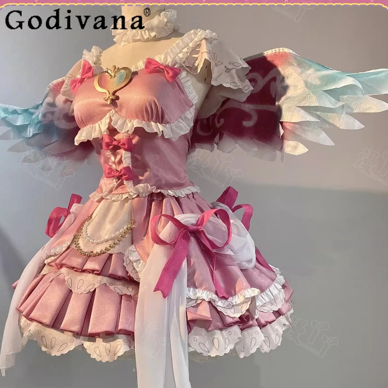 Hoshimiya تأثيري أنيمي تنورة مجموعة المرأة الحلو لوليتا زي تنورة مع أجنحة ل Hallowmeens الإناث عيد الميلاد لعب الأدوار الدعاوى