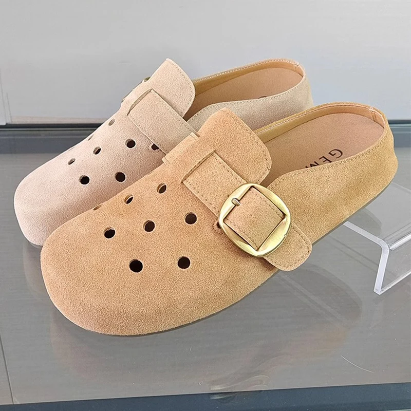 

Flats Slippers Women Slingback Summer Suede Cozy Mules Shoes New Woman's Sandals 2025 Casual Dress Slides Brand Zapatos De Mujer