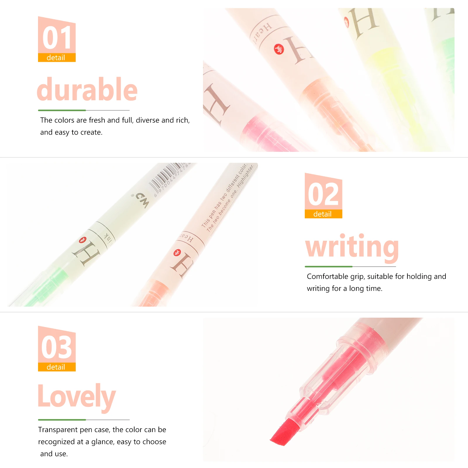 

5 Pcs Highlighter Marker Colored Pen Fluorescent Writing Student Stationery Portable