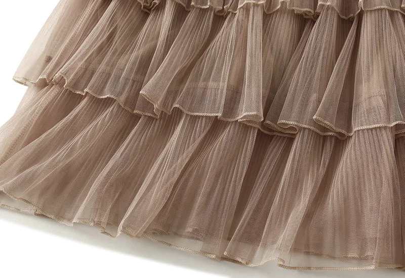 New Summer Korean Mesh Half Body MIDI Skirt Spring and Autumn Super Fairy Layered Cake Skirt Women's Knee Long Beach Skirt